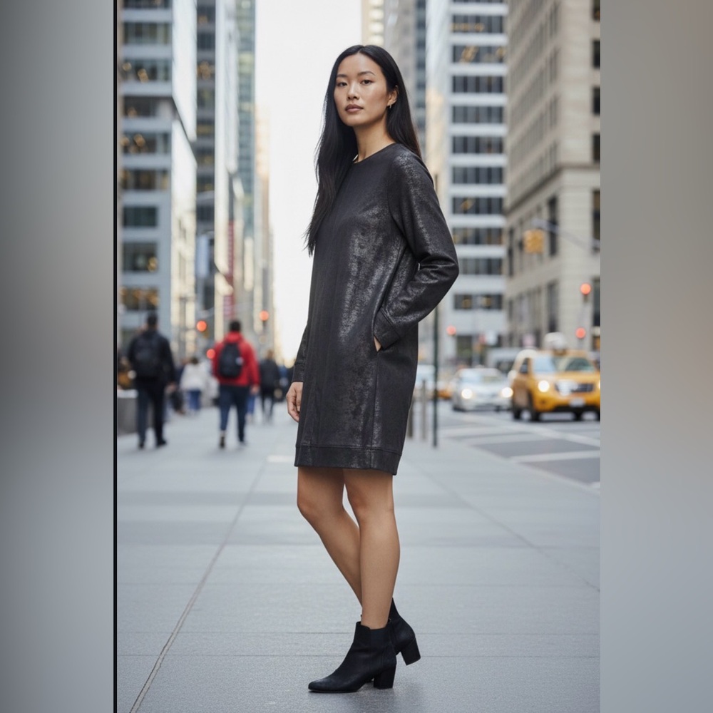 ♠️ NY & Co - Shimmering, Charcoal, Long-Sleeve Sweater Dress - size L ♠️